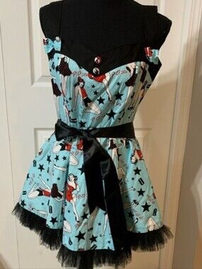 Hell Bunny Pinup Rockabilly Retro Dress XL Blue Black Tulle Petticoat